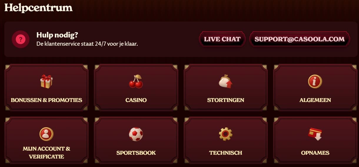 Casoola Casino klantenservice team — 24/7 beschikbaar via livechat en e-mail